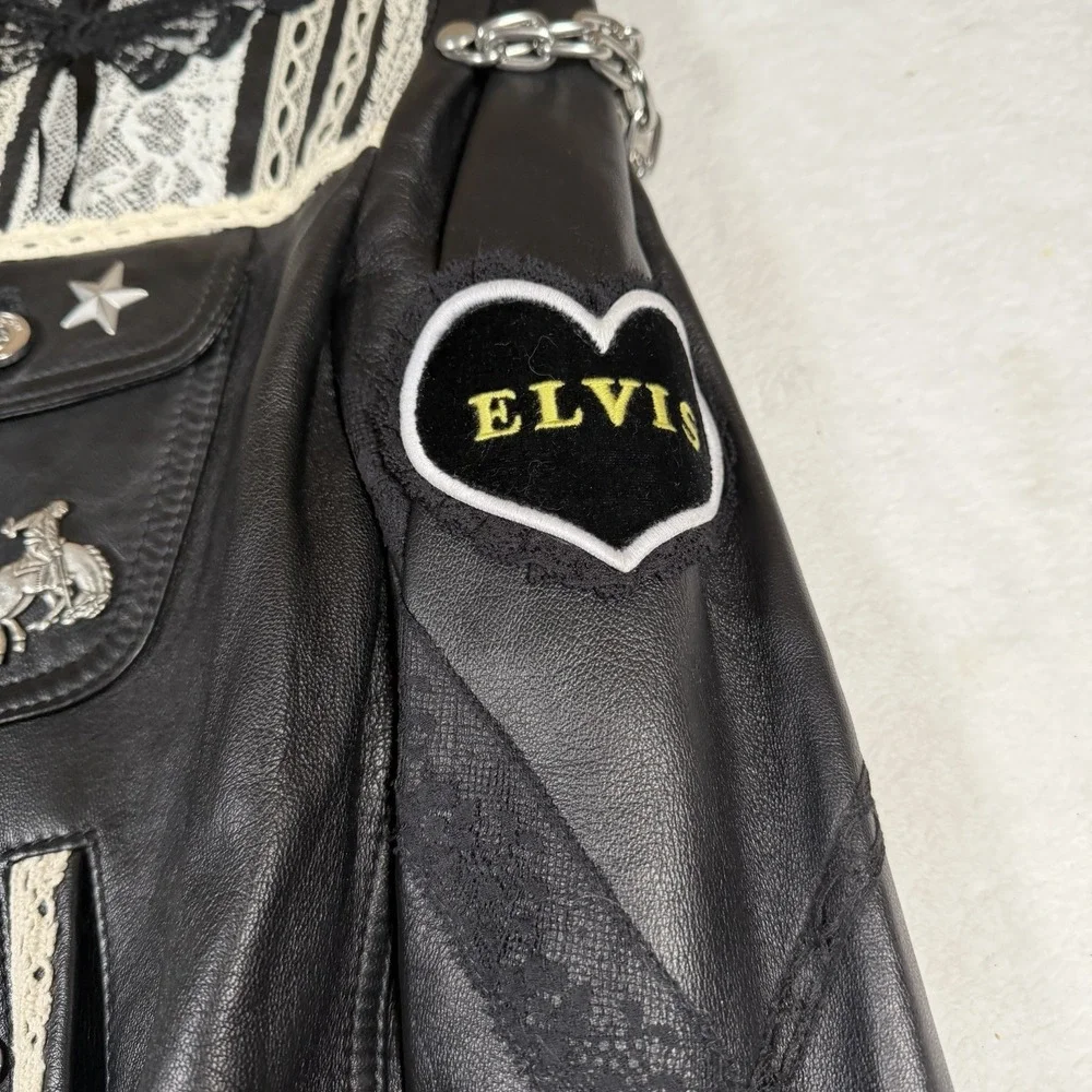 Coach 1941 x Elvis Leather Jacket Embellished Moto Studded Runway Womens XS BLK